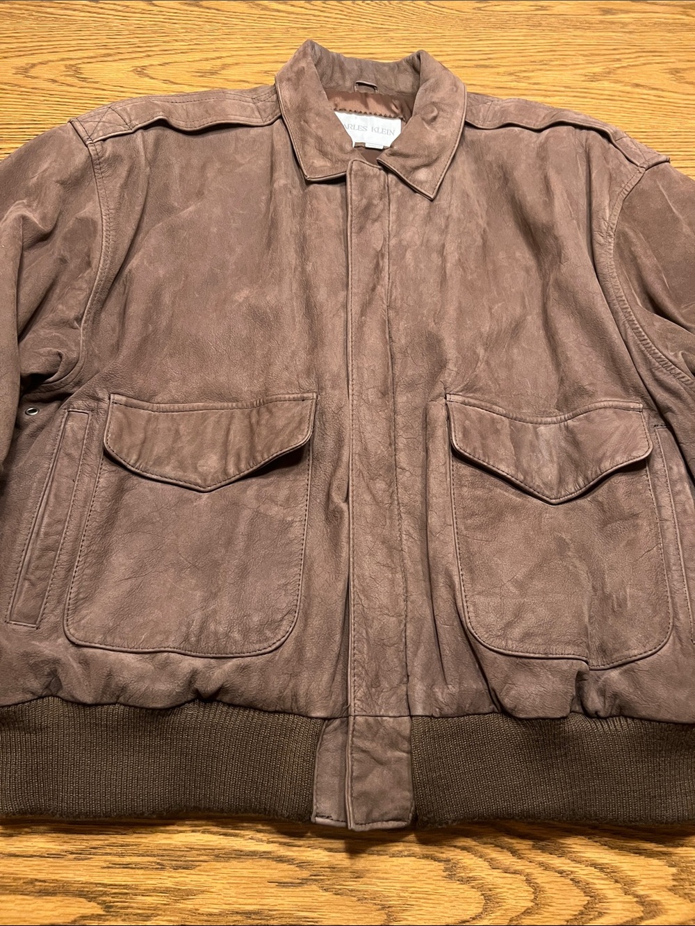 Vintage 90s Charles Klein Brown Leather Bomber Jacket - Picture 2 of 8